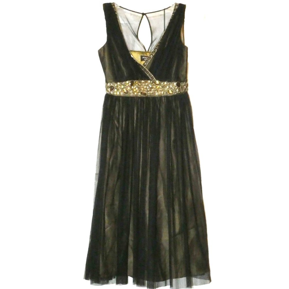 Principles Petite Prom Black Dress Size XS Chiffon Ruched Gold Vintage Gorgeous